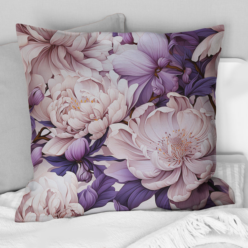 Coussin décoratif à imprimé floral «Purple Poppies Harmony I», H 18 po x l 18 po