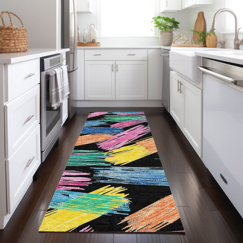 Tapis noir intérieur / extérieur lavable à la machine Cinead ACN1696, Tapis de couloir 2 pi 3 po x 7 pi 6 po