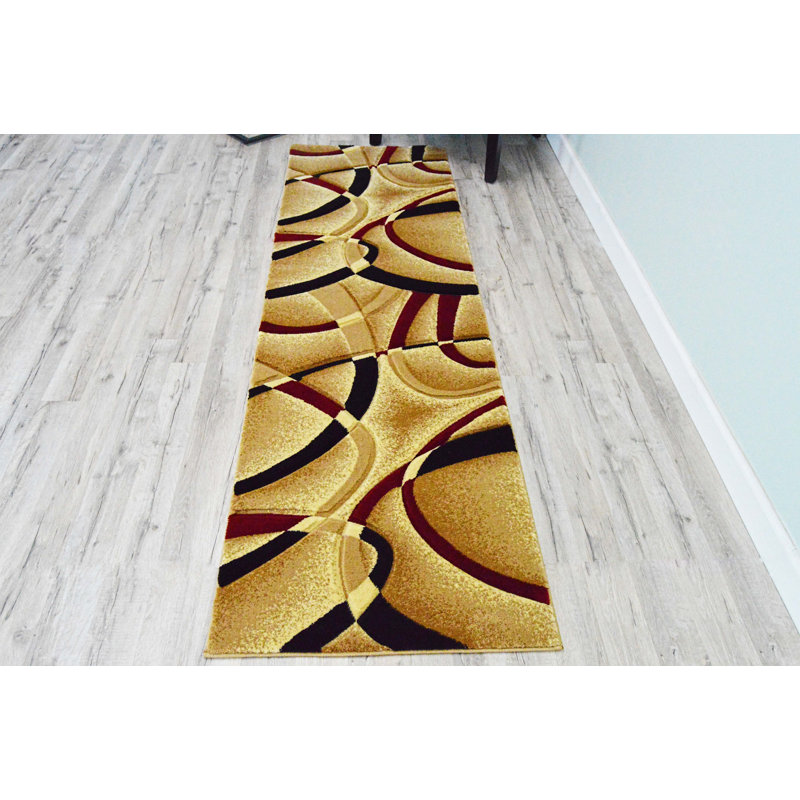 Mccampbell Abstract Area Rug, Runner 2'2" x 7'4", Beige/Burgundy