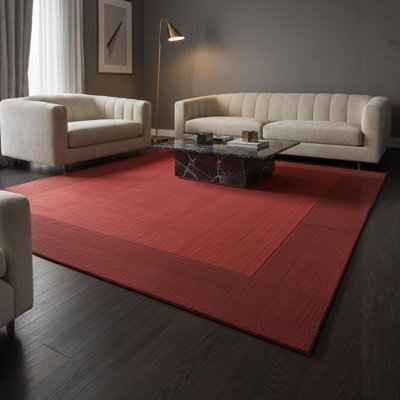 Worcester Authentic Hand-Tufted Handmade Deep Red Modern Minimalist Border Wool Area Rug