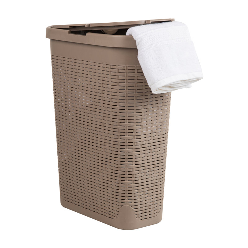  50L Slim Laundry Hamper, Clothes Basket, Lid, Plastic, Brown, 23.5" H x 10.4" W x 10.4" D