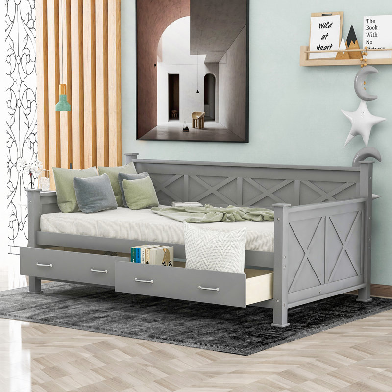 Daybed With 2 Large Drawers, X-Shaped Frame, Daybed