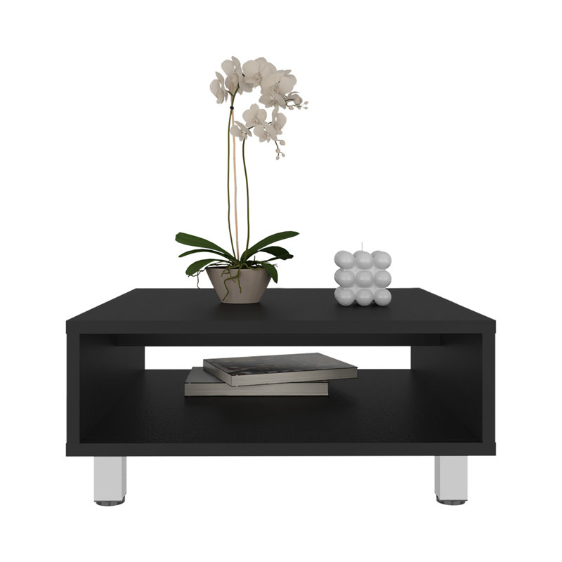 Square Coffee Table With Open Storage Of 3, Black Storage, Chic, Black