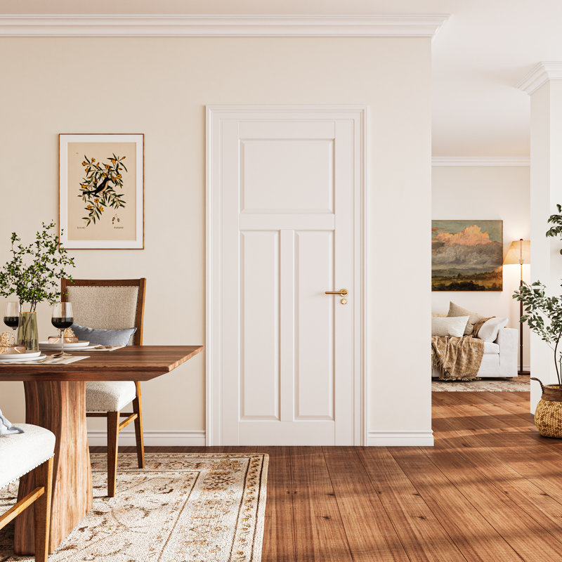 Porte de style shaker à 3 panneaux en bois manufacturé apprêté avec porte standard 32 po x 80 po, 32 po x 80 po