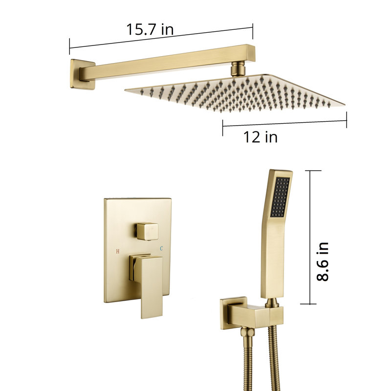 Complete Shower System with Rough-in Valve, Brushed Gold