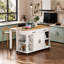 Îlot de cuisine K&K de 119 cm avec table à manger extensible, table de cuisine en placage de bois d'hévéa avec tablette de rangement interne, prise électrique, îlot de cuisine avec rangement 2 tiroirs et 2 placards.-1199999064