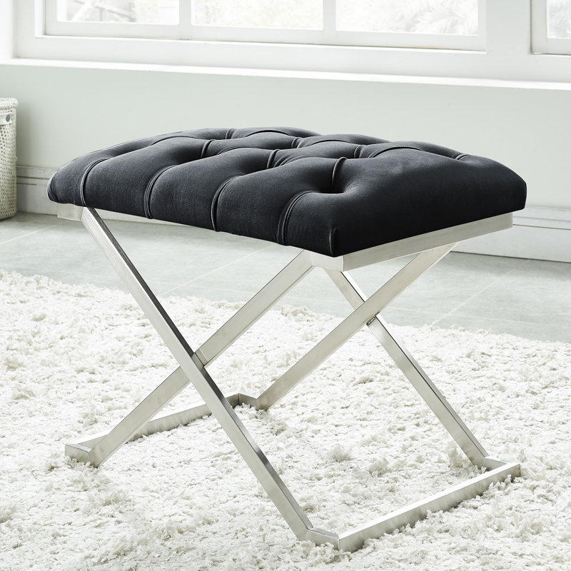 Heeter Velvet Upholstered Bench, Gold, Black