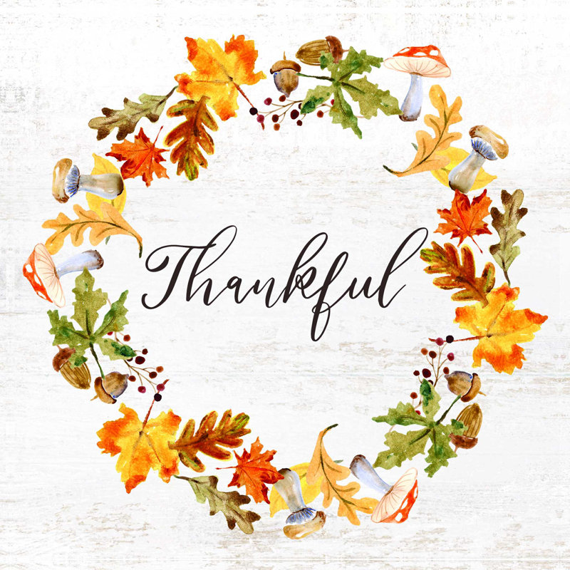 Fall Wreath Thankful - Wrapped Canvas Print, 12" H x 12" W