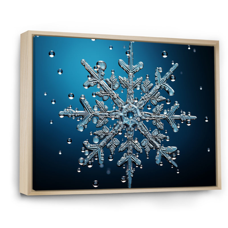 Décoration de flocon de neige bleu II - paysage d'hiver, Cadre flottant brun, H 30 po x l 40 po x P 1,5 po