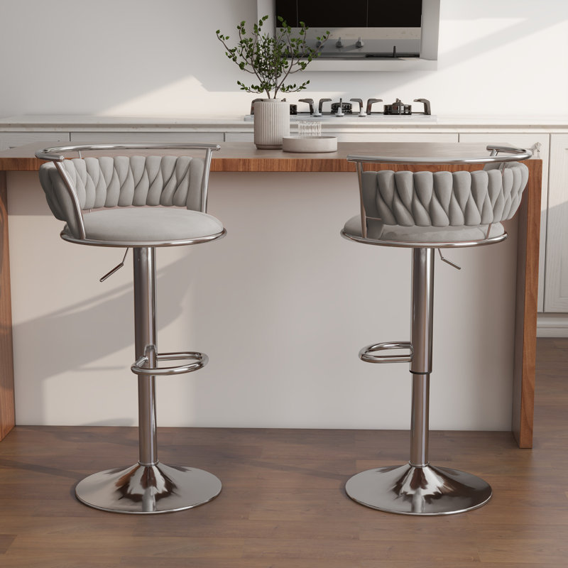 Christal Swivel Upholstered Adjustable Height Counter Stool, Silver, Grey