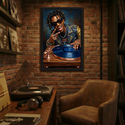 Abstract Dj With Turntable And Blue Vinyl Record