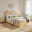 Structure de lit pleine grandeur en rotin avec 4 tiroirs de rangement, tête de lit en rotin tissé à la main en bois naturel, éclairage à DEL et support de lattes robuste, aucun sommier requis, style chambre à coucher Boho-730322231