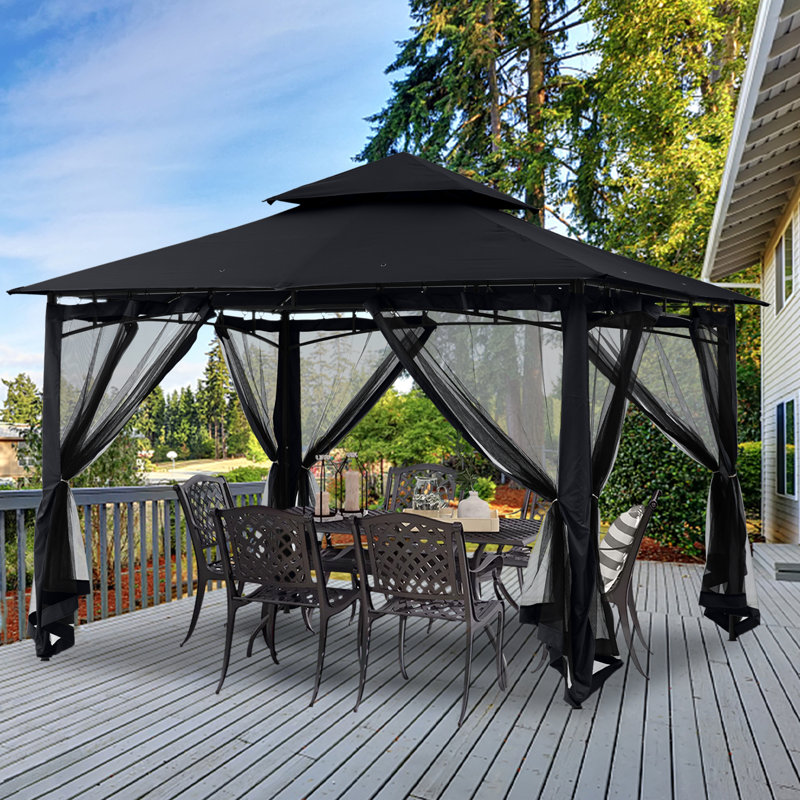 Steel Patio The Soft Roof Gazebos, Black, 12 Ft. W x 10 Ft.