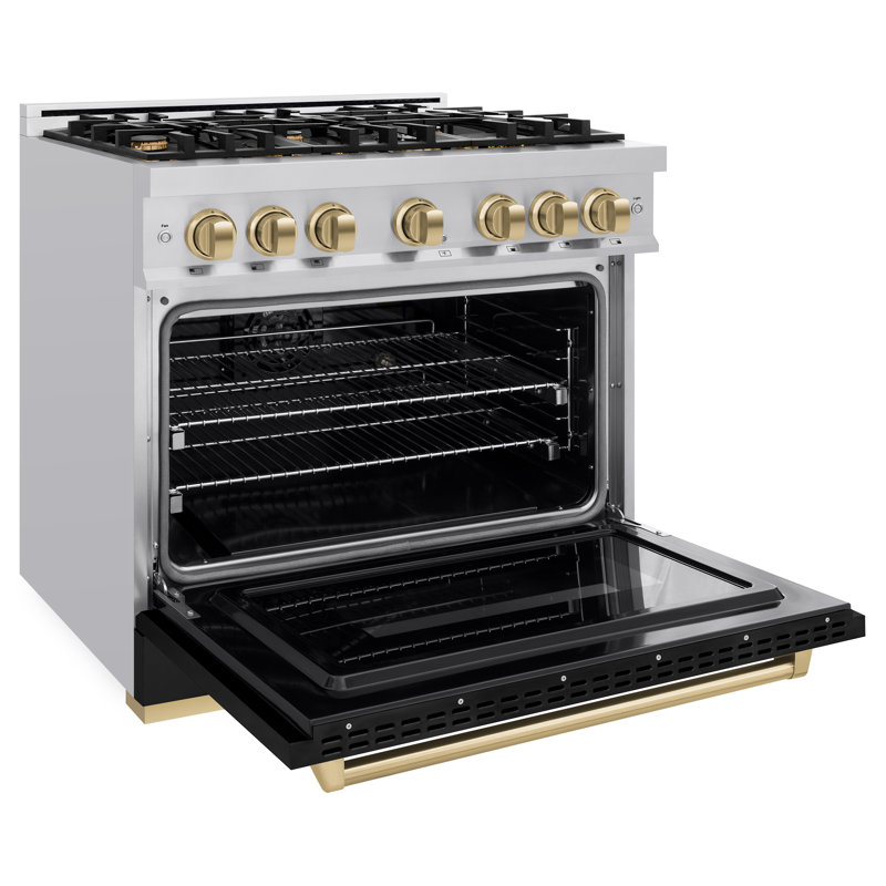 ZLINE Autograph Edition 36 in. 5.2 cu. ft. Classic Dual Fuel Range with 6 Burner Gas Cooktop and Electric Convection Oven in Stainless Steel with Black Matte Door and Accents