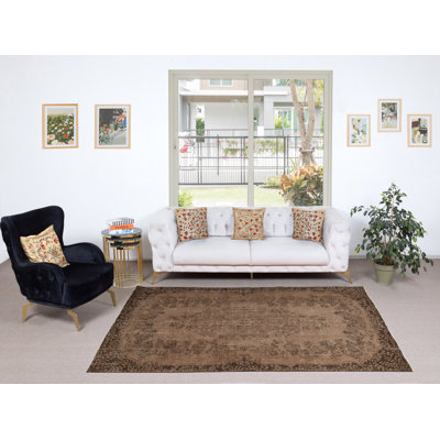 Tapis turc en laine fait à la main de 5,6 x 9 pi rétro brun foncé pour un intérieur moderne