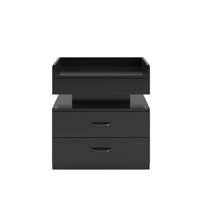 1 Set Nightstand with Adjustable LED Strip Light, 2-drawers, Large Storage Space, Suitable for Bedside Table, Coffee Table, Sofa Side Table or End Table for Study Desk