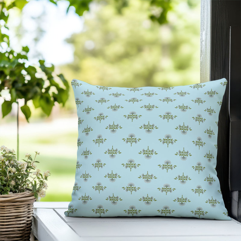 Coussin décoratif d'extérieur Flora, Bleu, Carré 16 po