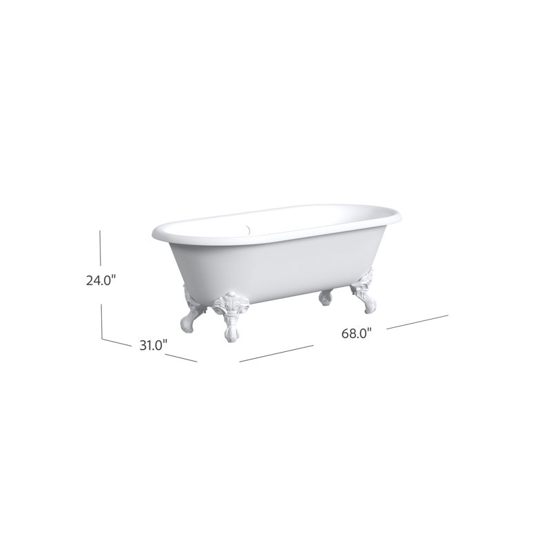 68'' L Soaking Bathtub, White, White Interior with White Exterior