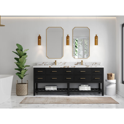 Parker 84 In. W X 22 In. D Double Sink Bathroom Vanity In Black With 2 In.