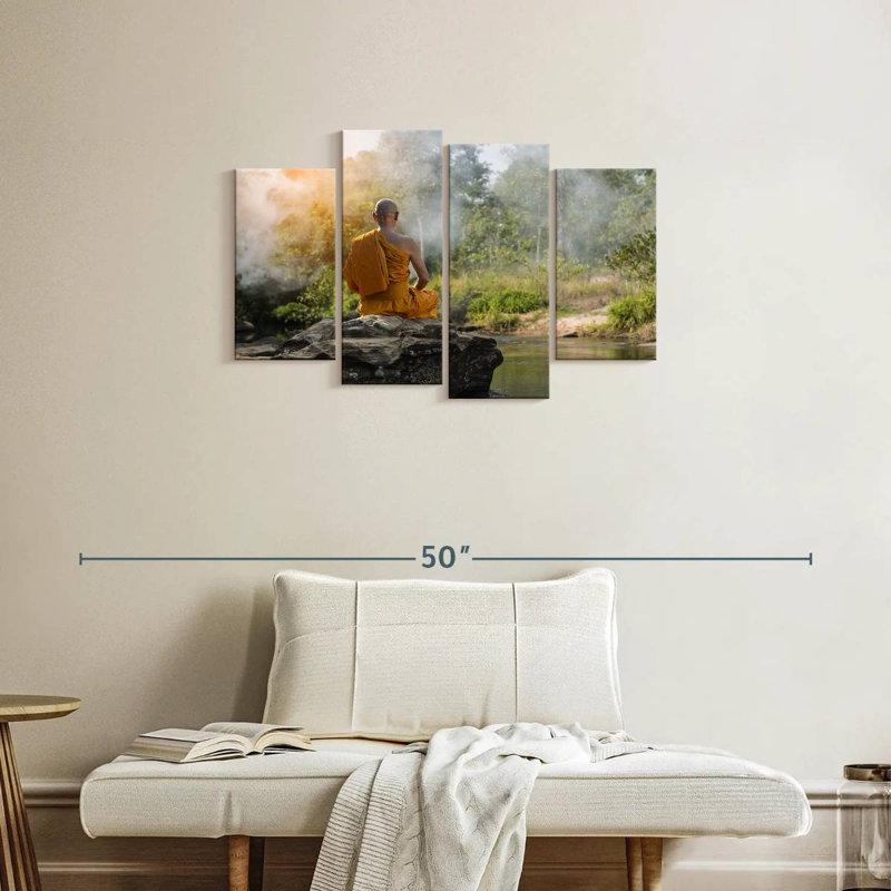 Adella Buddhist Monk Nature Meditation, 22" H x 36" W