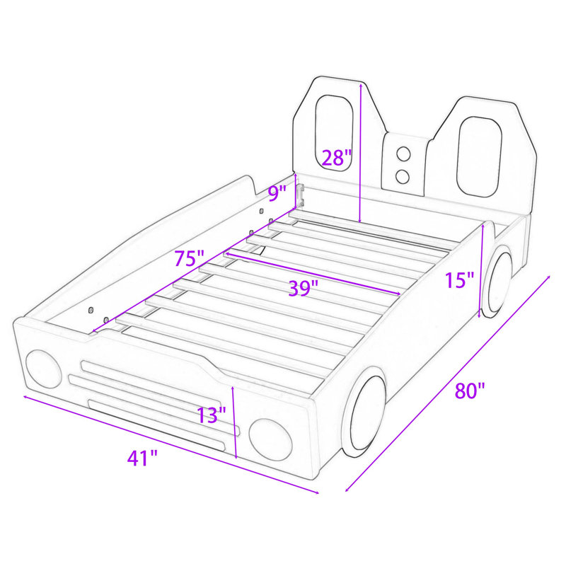 Lit plateforme en bois Biseye, Jaune