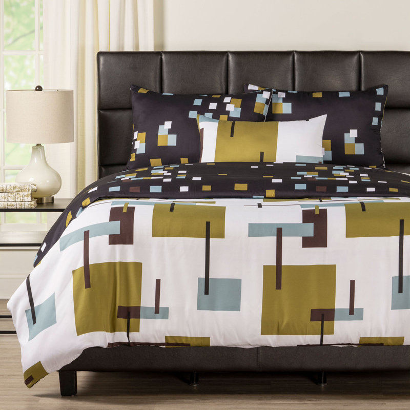 Reconstruction Geometric Shapes Duvet Cover & Insert, Queen Duvet + 2 Queen Shams + 1 Throw Pillow