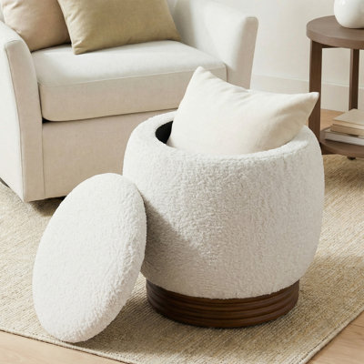 Repose-pieds rond avec rangement, petite table basse avec cadre en bois d'acacia et repose-pieds de rangement caché pour le salon entièrement assemblé