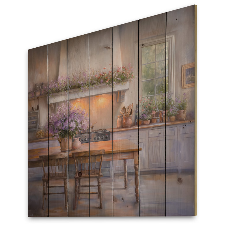 Lavender Bouquet Farmhouse Kitchen III - Countryside Landscape Wood Wall Art On Natural Pine Wood, 30" H x 30" W