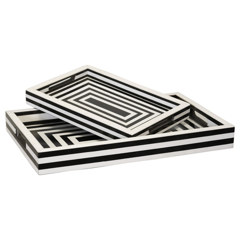 Plateau incrusté de Dole Foley Palazzo - noir et blanc - ensemble de 2