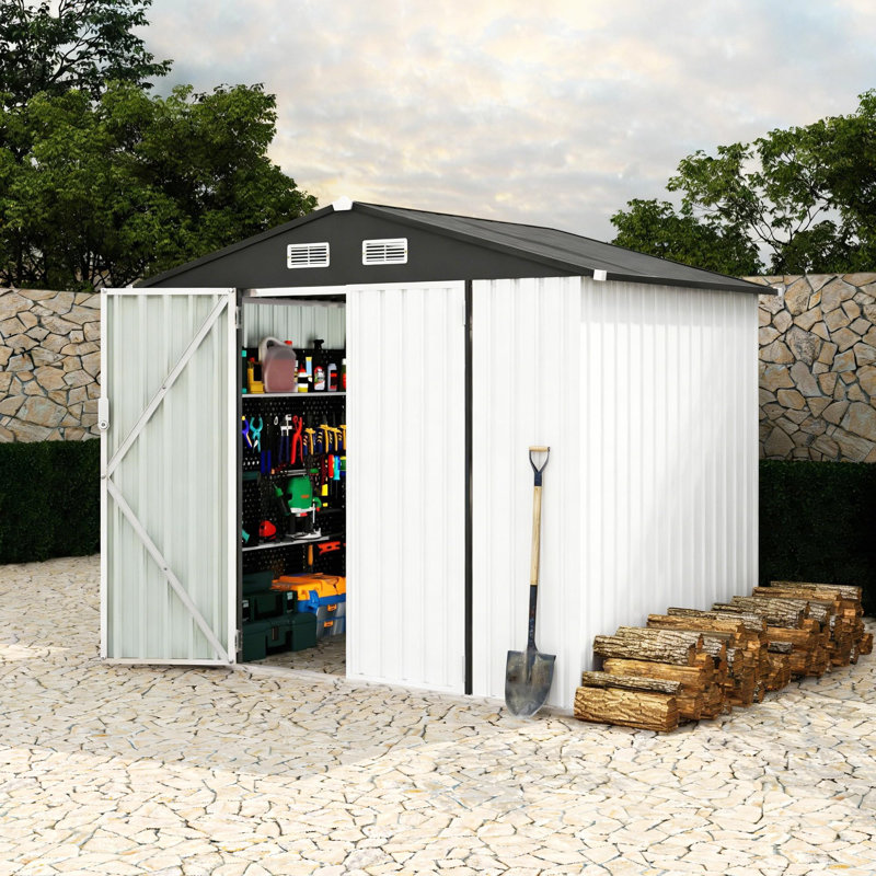 Remise de rangement extérieure en métal 6 pi x 8 pi avec porte verrouillable et évents, remise à outils de jardin pour la cour, le patio et la pelouse