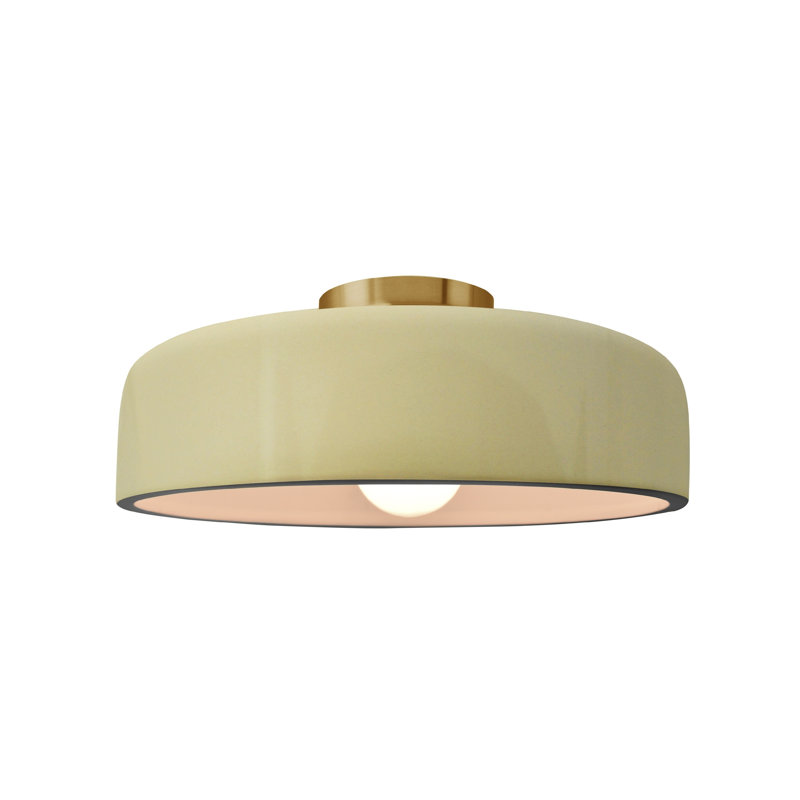 Plafonnier semi-encastré Radiance, Vanille lustrée, Laiton brossé, H 6 po x l 13 po x P 13 po