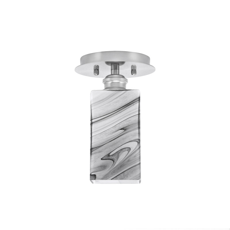 Edge 1 Light Semi-Flush With 3.5" Square Onyx Swirl Glass, Brushed Nickel