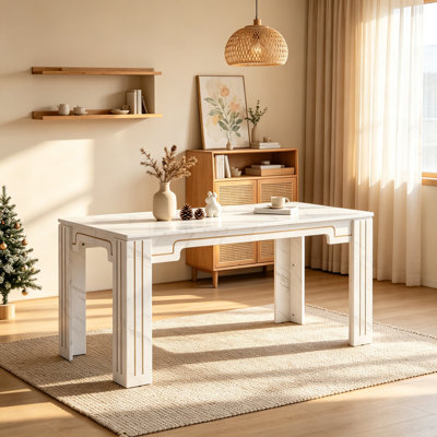 Oriental Elegance Dining Table, Modern Luxury Spliced Tabletop With Grooved Legs, Multi-Space 6-8 Seater For Home