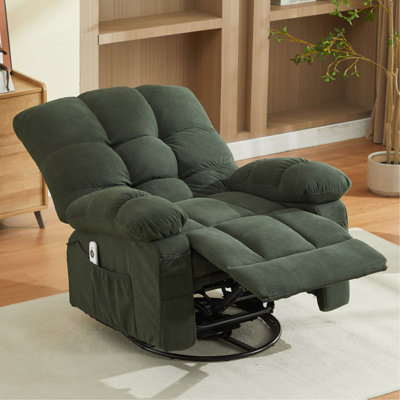 Fauteuil inclinable de massage pivotant avec massage par vibration et chauffage lombaire pour adultes, canapé-lit inclinable à bascule surdimensionné de 350 lb avec poche latérale et port de charge USB pour le salon