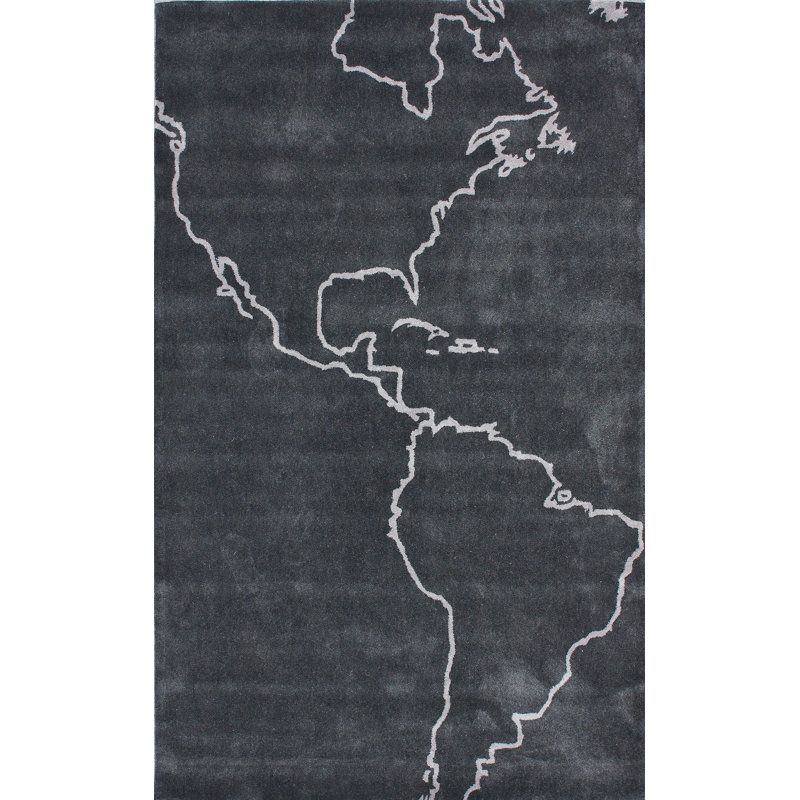 Tapis gris touffeté à la main à motif géométrique Downard, Rectangle 5 pi x 8 pi