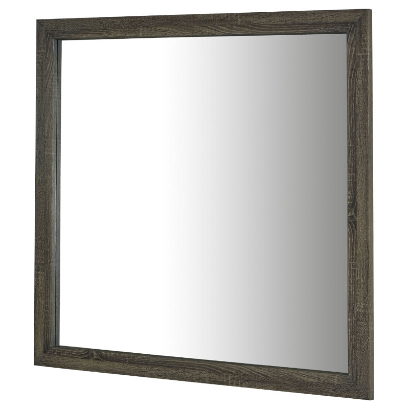 Miroir de commode rectangulaire Reay, design en verre plat, bois de chêne brun