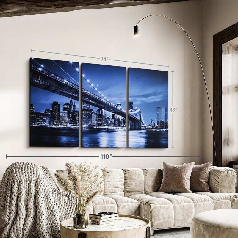 «Twinkling Brooklyn Bridge» sur toile, H 48 po x l 74 po