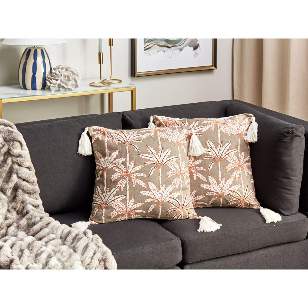 Alven Floral Beige Square Throw Cushion mit Füllung