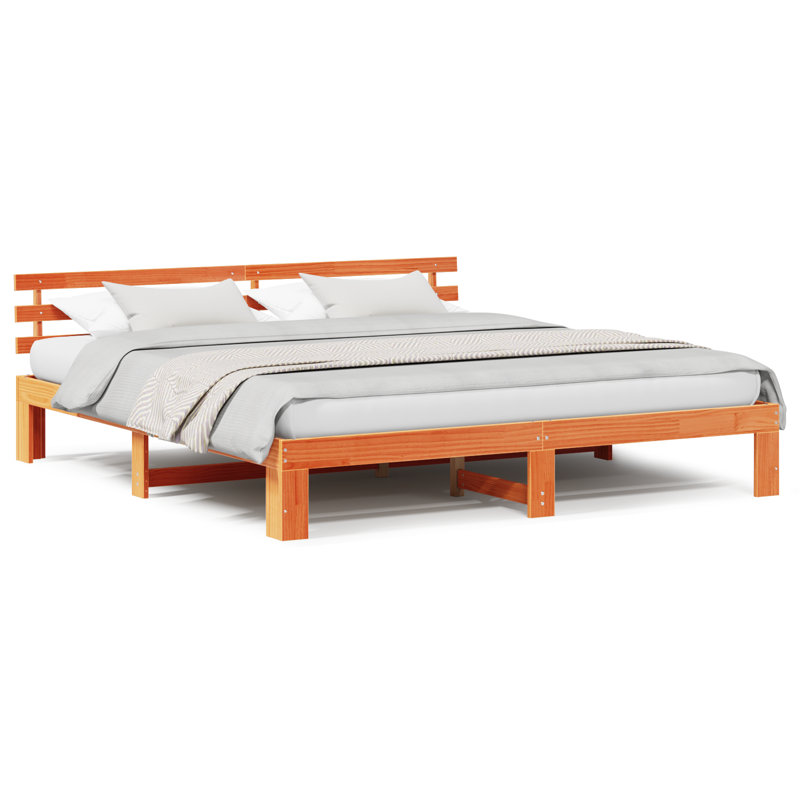 Bed Frame with Headboard Solid Pine Wood, Wax Brown, Super King (6')