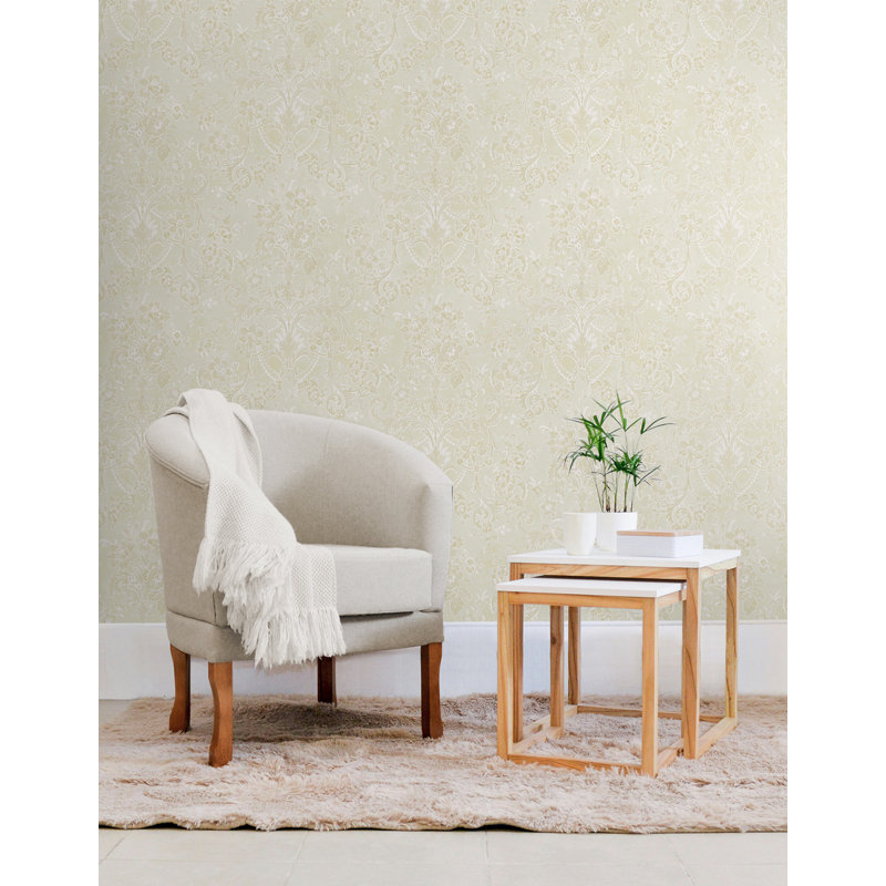  Papier peint damassé Vivienne Designs, Champagne métallique / parchemin