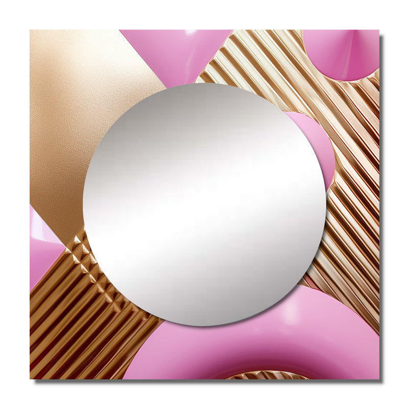 Or et formes roses dans le chaos - miroir carré géométrique moderne pour décoration murale, 23 po x 23 po