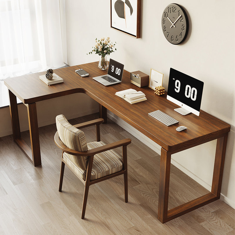 Bureau moderne en bois massif en forme de L, H 29,53 po x l 78,74 po x P 47,24 po