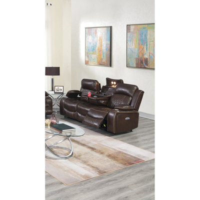 Power Motion Sofa 1Pc Contemporary Gel Leatherette Storage Arms W Cup Holder Living Room Furniture