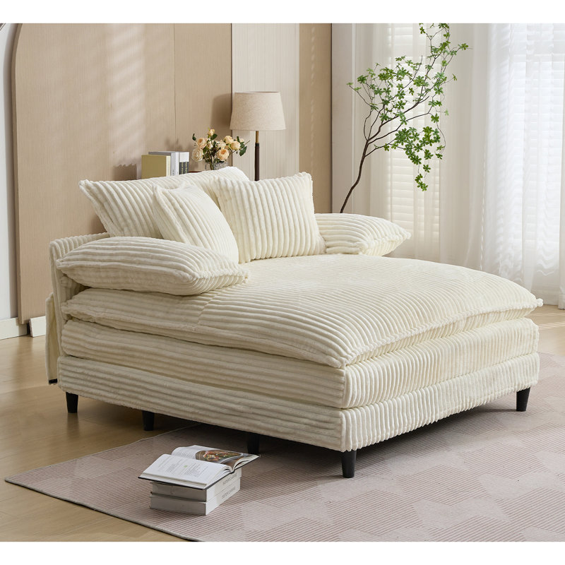 54.75" W Oversized Chaise Lounge Chair, Beige