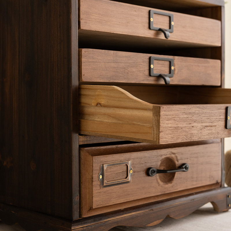 14.1" W Vintage 4-Drawer Desktop Storage Chest with Label Holders