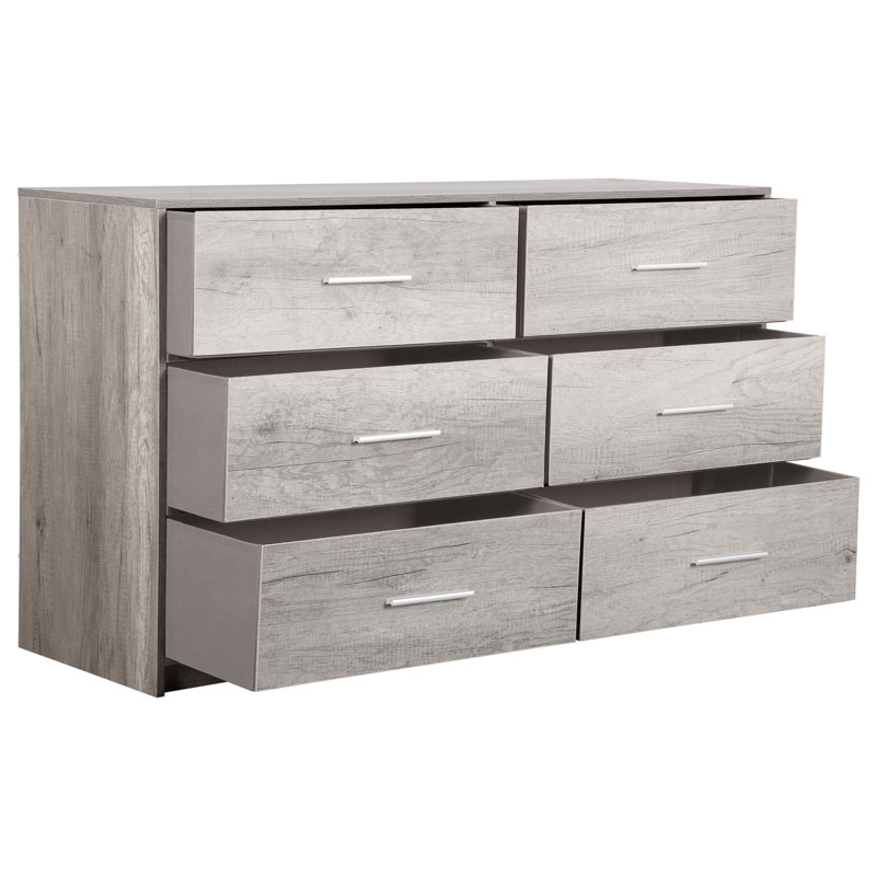 Commode 6 tiroirs avec grands tiroirs en tissu, gris, Grey