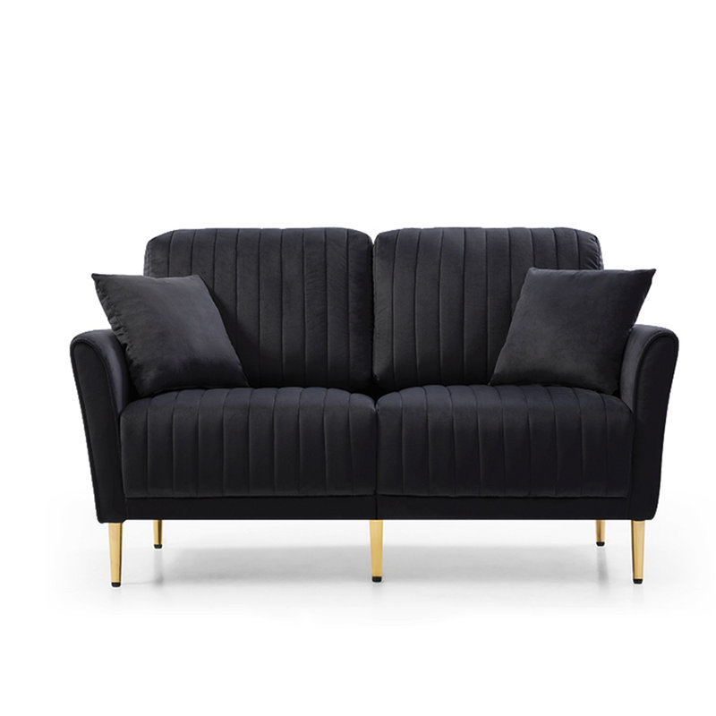 57.11'' Velvet Sofa Modern Sofa Velvet Loveseat Couches, Black Velvet