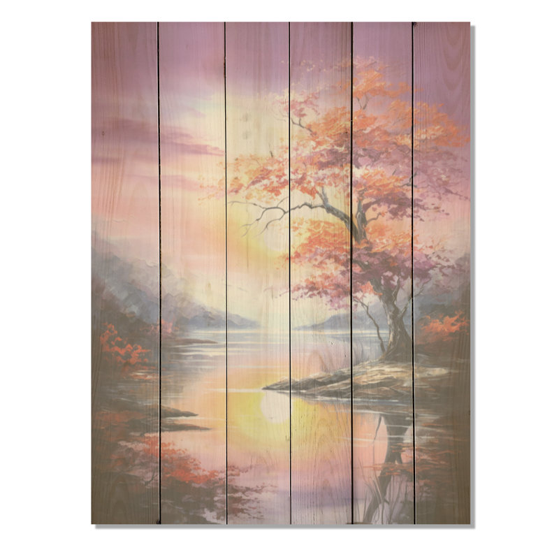 «Sunrises Sunset Charm», art liquide sur bois de pin naturel, H 20 po x l 10 po