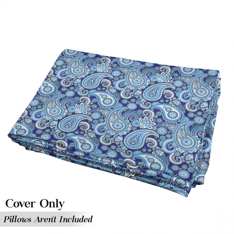 Housse de coussin d'extérieur à motif de fleurs, feuilles, pois, H 2 po x l 27 po x P 88 po, Bleu