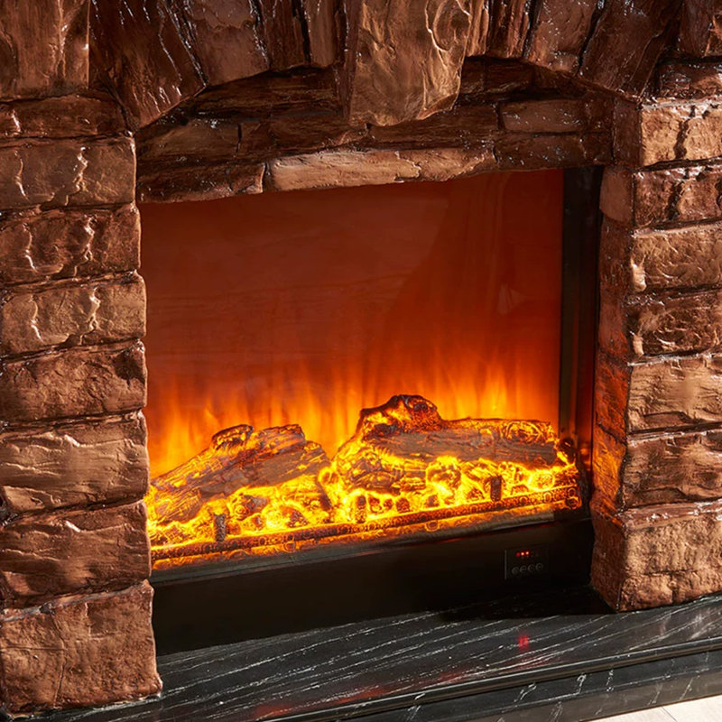 Brown Solid + Manufactured Wood Electric Fireplace